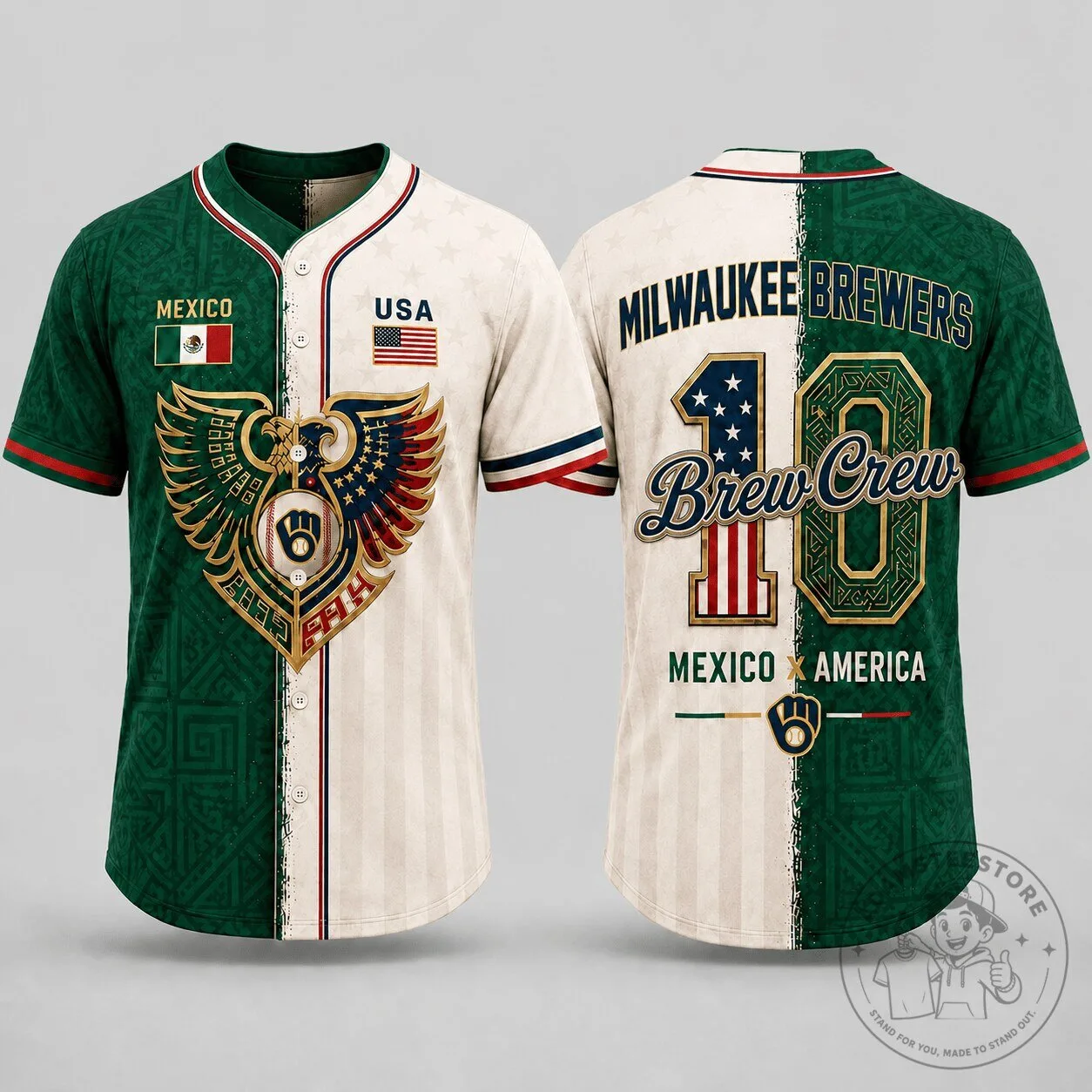 Milwaukee Brewers Baseball Brew Crew Mexico America Dual Heritage Baseball Jersey
