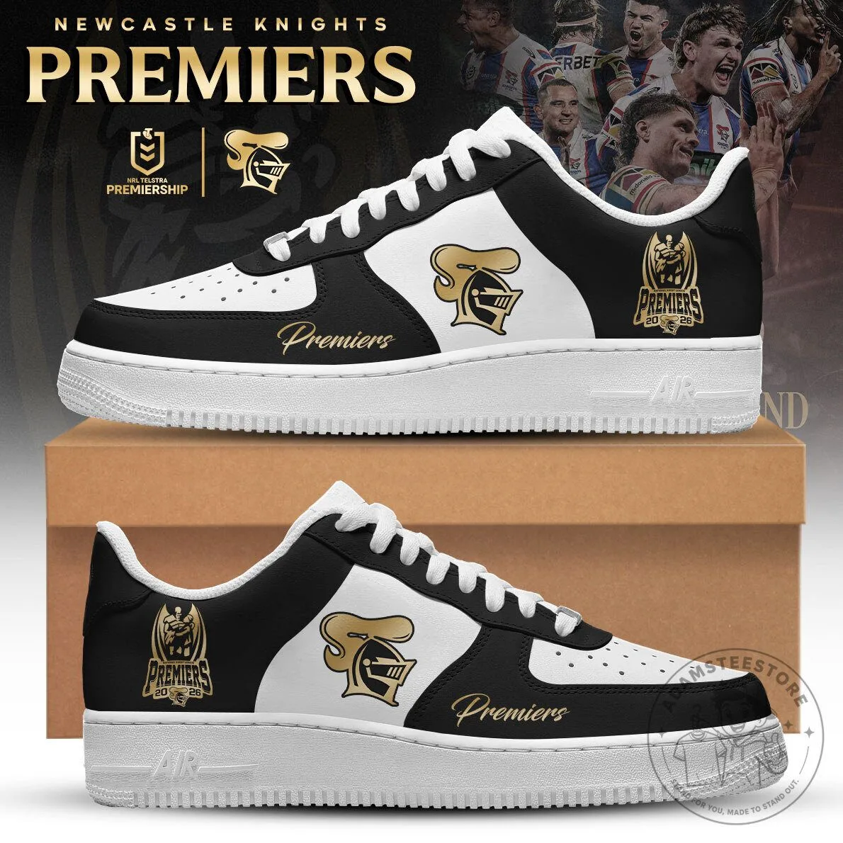 Newcastle Knights Premiers NRL Telstra Premiership Black and White Shoes