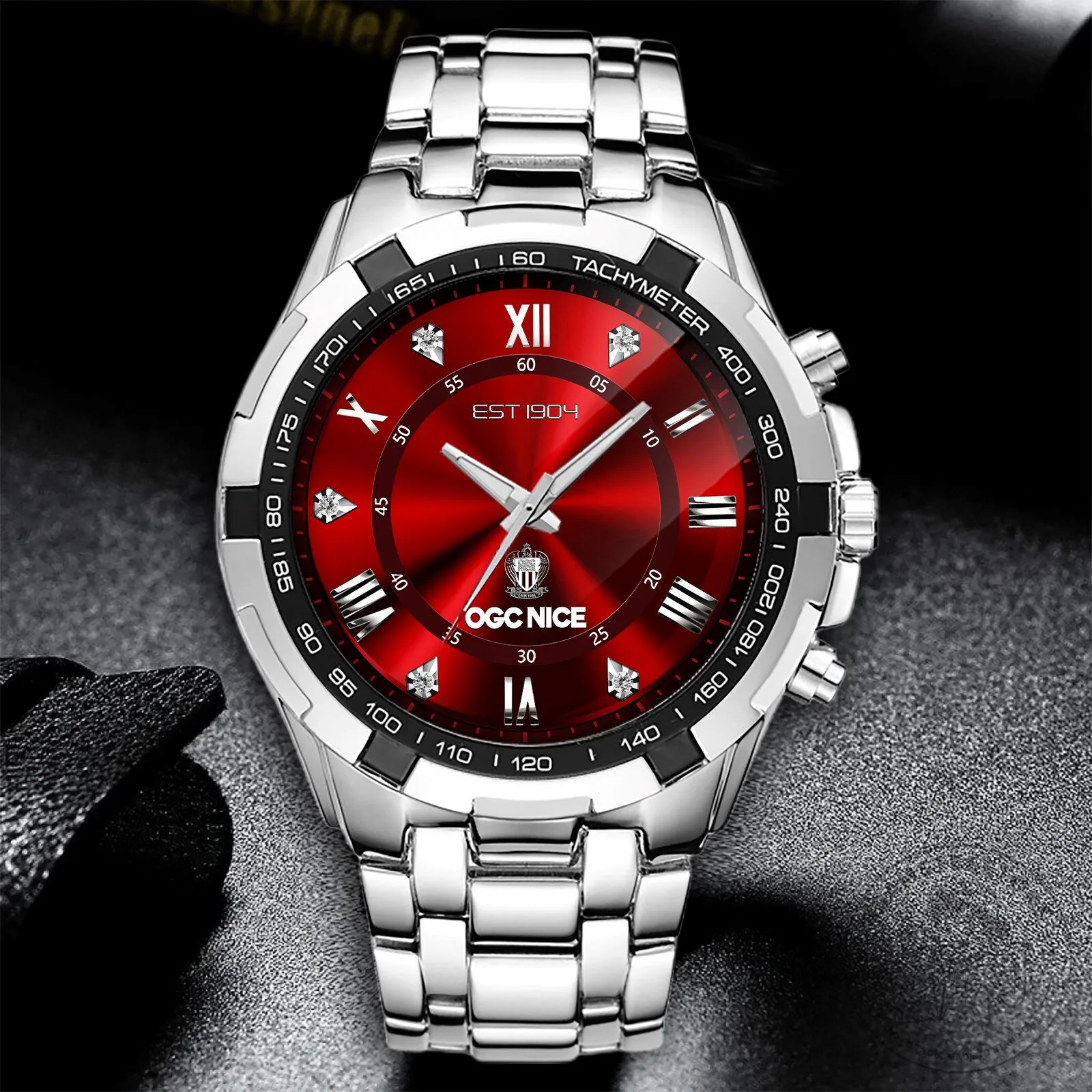 OGC Nice Football Club Red Dial Stainless Steel Chronograph Watch