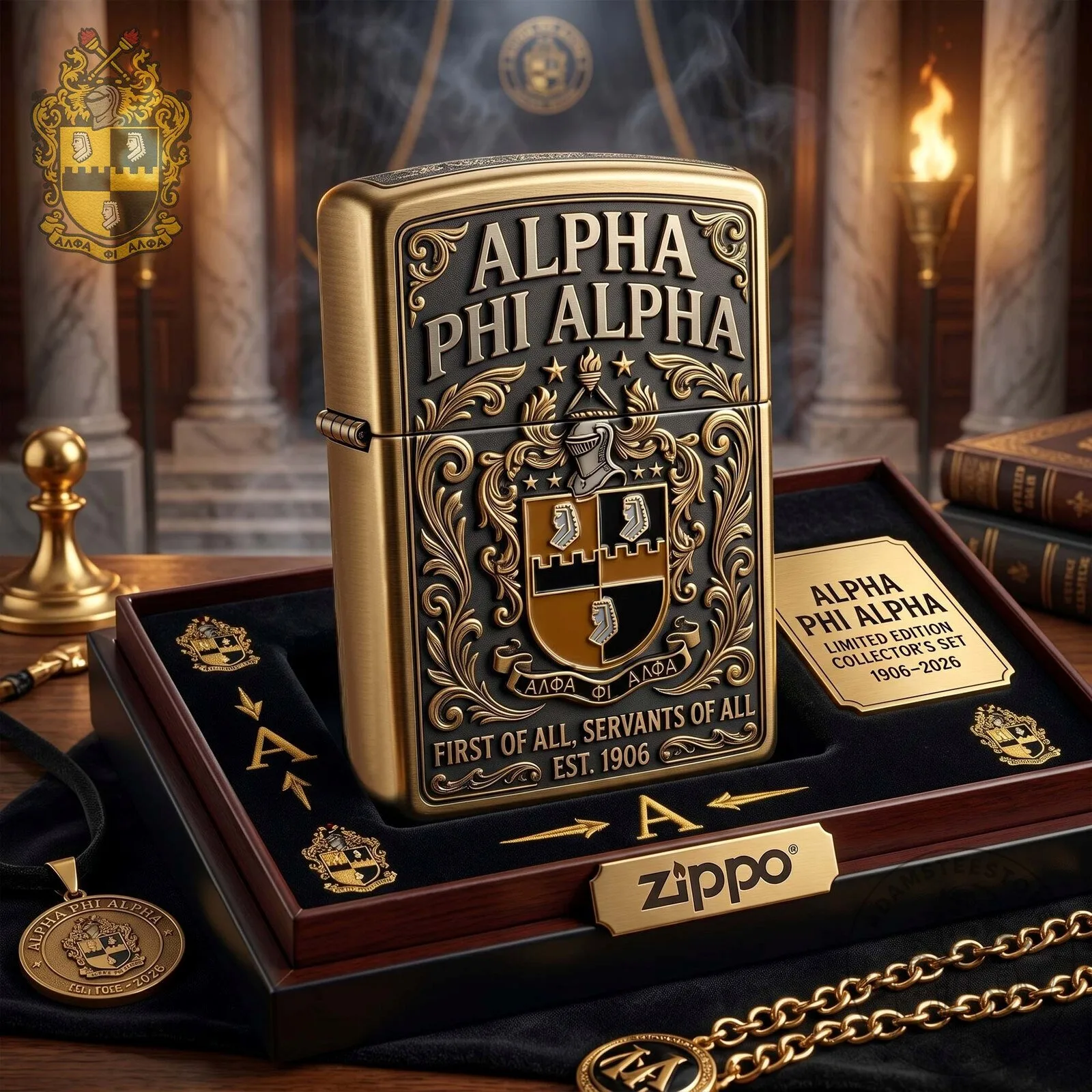 Alpha Phi Alpha Fraternity Gold Engraved Zippo Lighter Case
