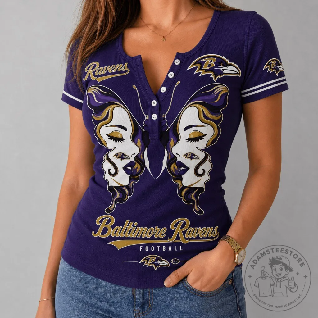 Baltimore Ravens Football Butterfly Wings Women's V-Neck T-Shirt