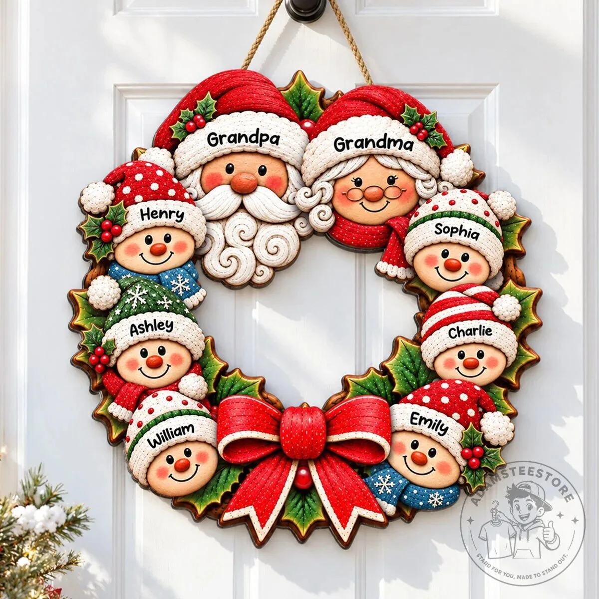 Personalized Grandparents and Grandchildren Christmas Wreath Holiday Door Decor