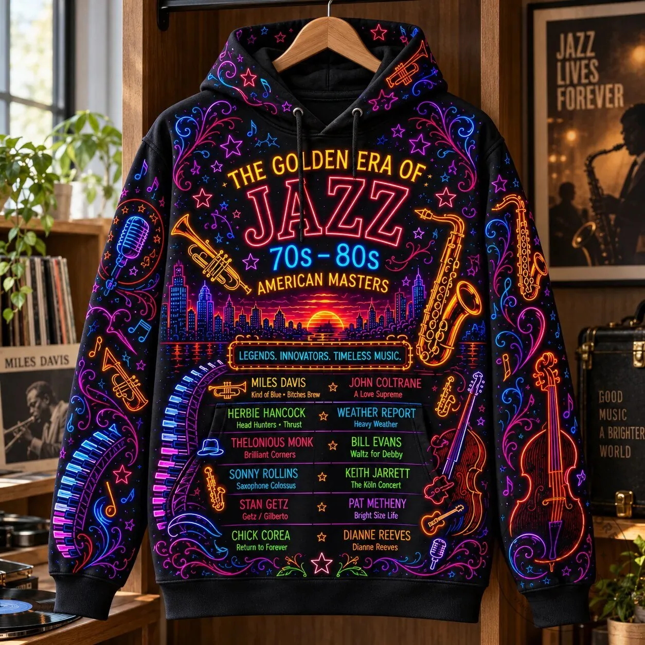 Golden Era of Jazz Music 70s 80s American Masters Hoodie