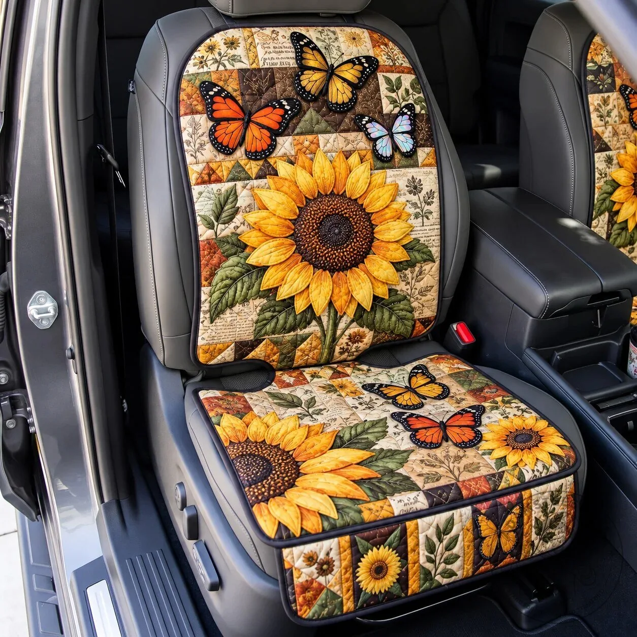 Sunflower Butterfly Quilted Car Seat Protector for Vehicle Interior Decor