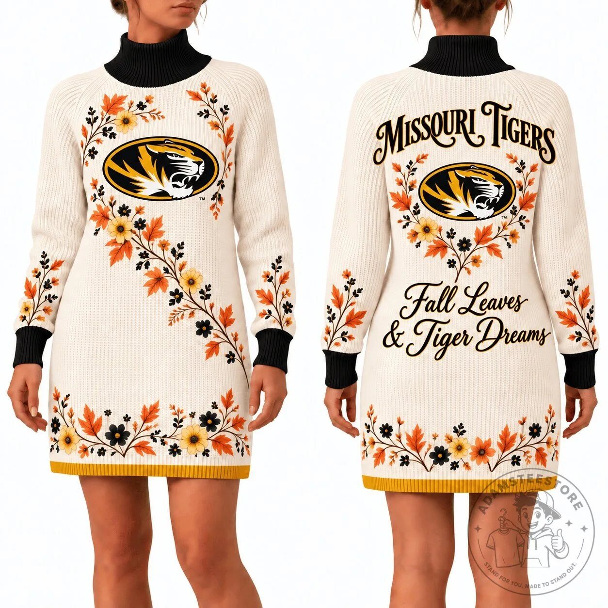 Missouri Tigers Fall Leaves and Tiger Dreams Women's Sweater Dress