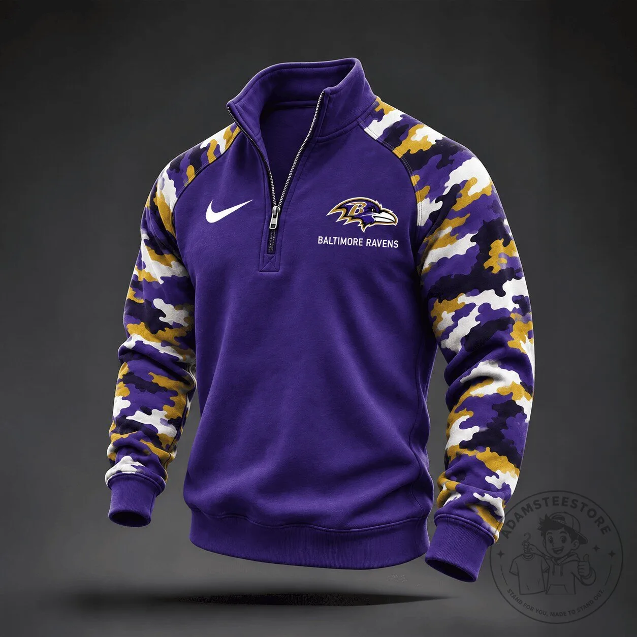 Baltimore Ravens Purple Camouflage Sleeve Quarter-Zip Sweatshirt