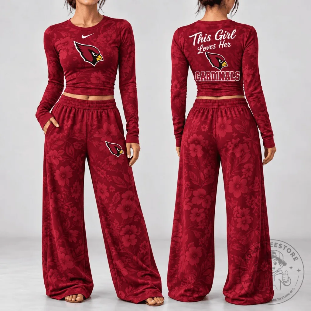 Arizona Cardinals Women's Floral Long Sleeve Shirt and Pants Pajama Set Arizona Cardinals Women's Floral Long Sleeve Shirt and Pants Pajama Set
