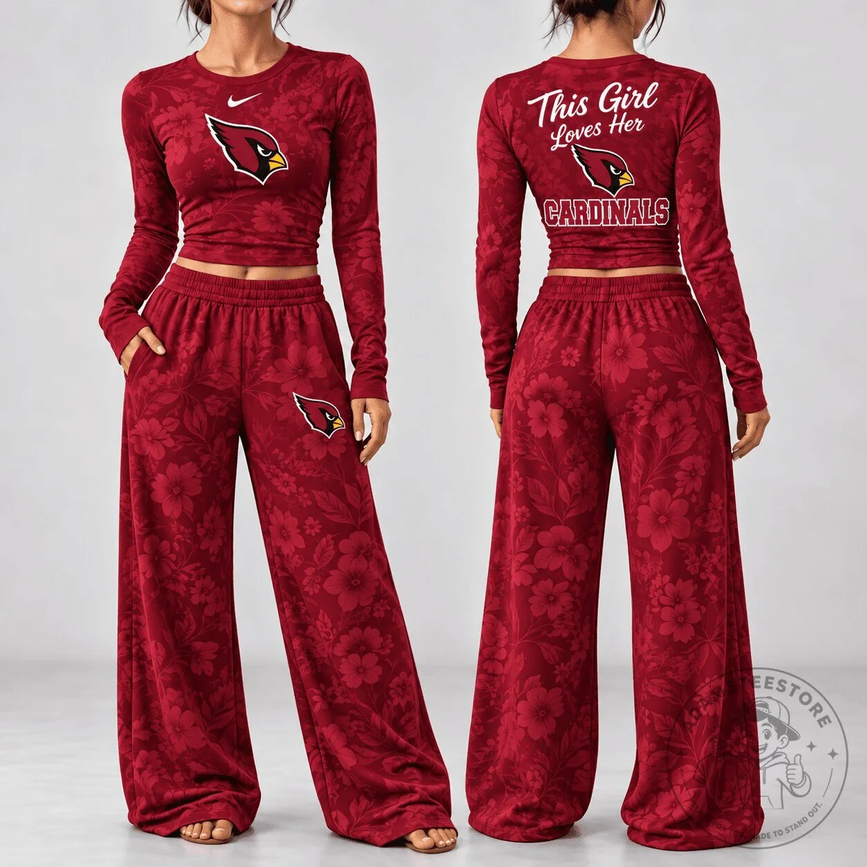 Arizona Cardinals Women's Floral Long Sleeve Shirt and Pants Pajama Set