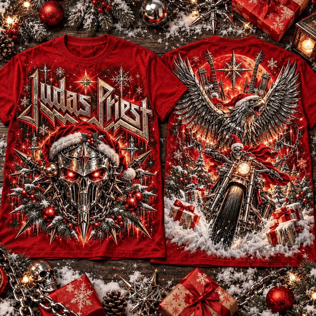 Judas Priest Christmas Metal Skull Santa Hat T-Shirt