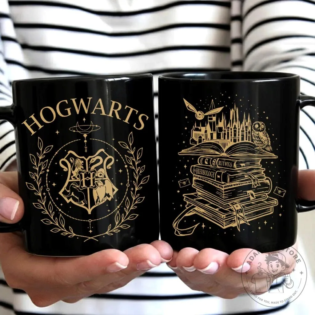 Harry Potter Hogwarts Castle and Crest Black Ceramic Coffee Mug