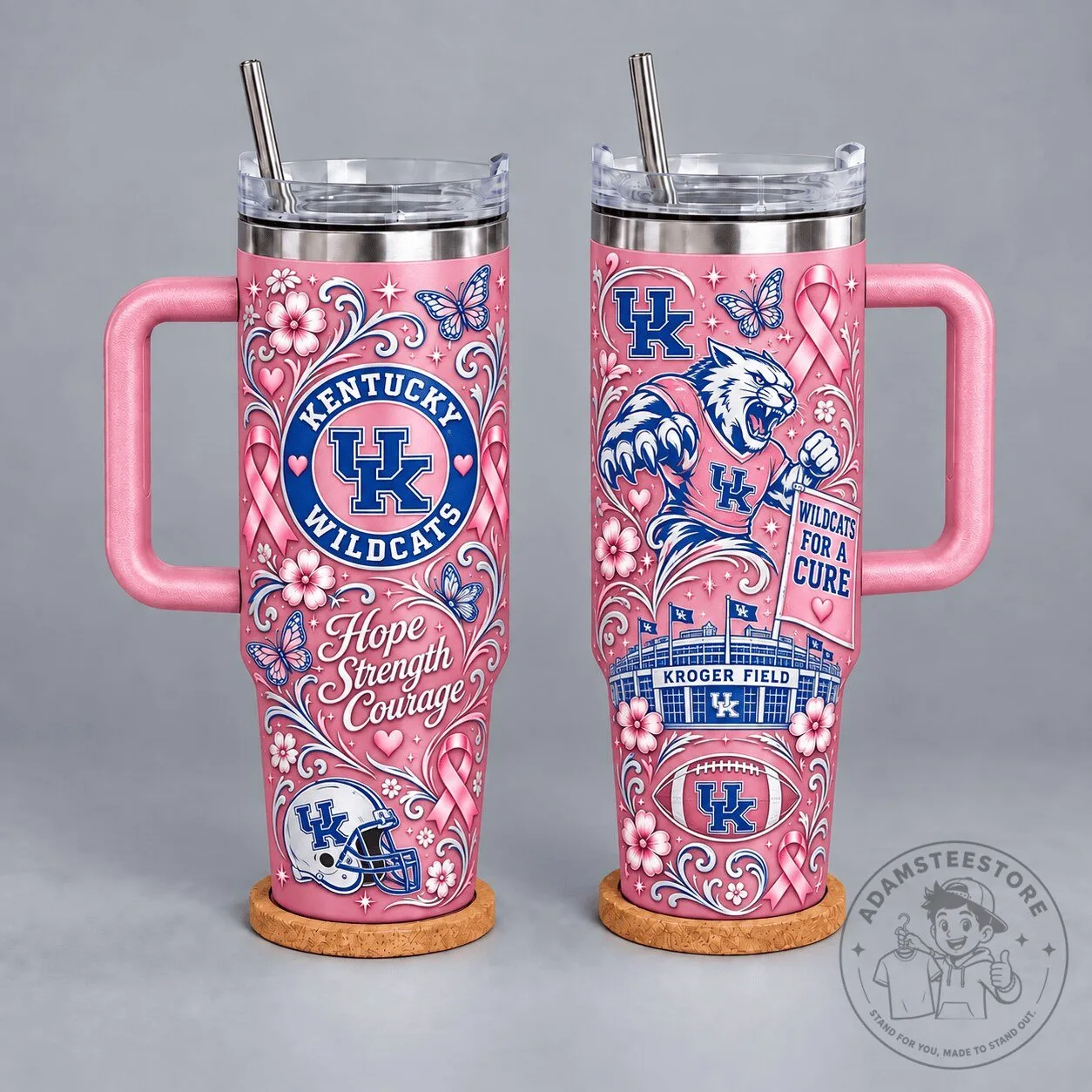 Kentucky Wildcats Breast Cancer Awareness Hope Strength Courage Tumbler