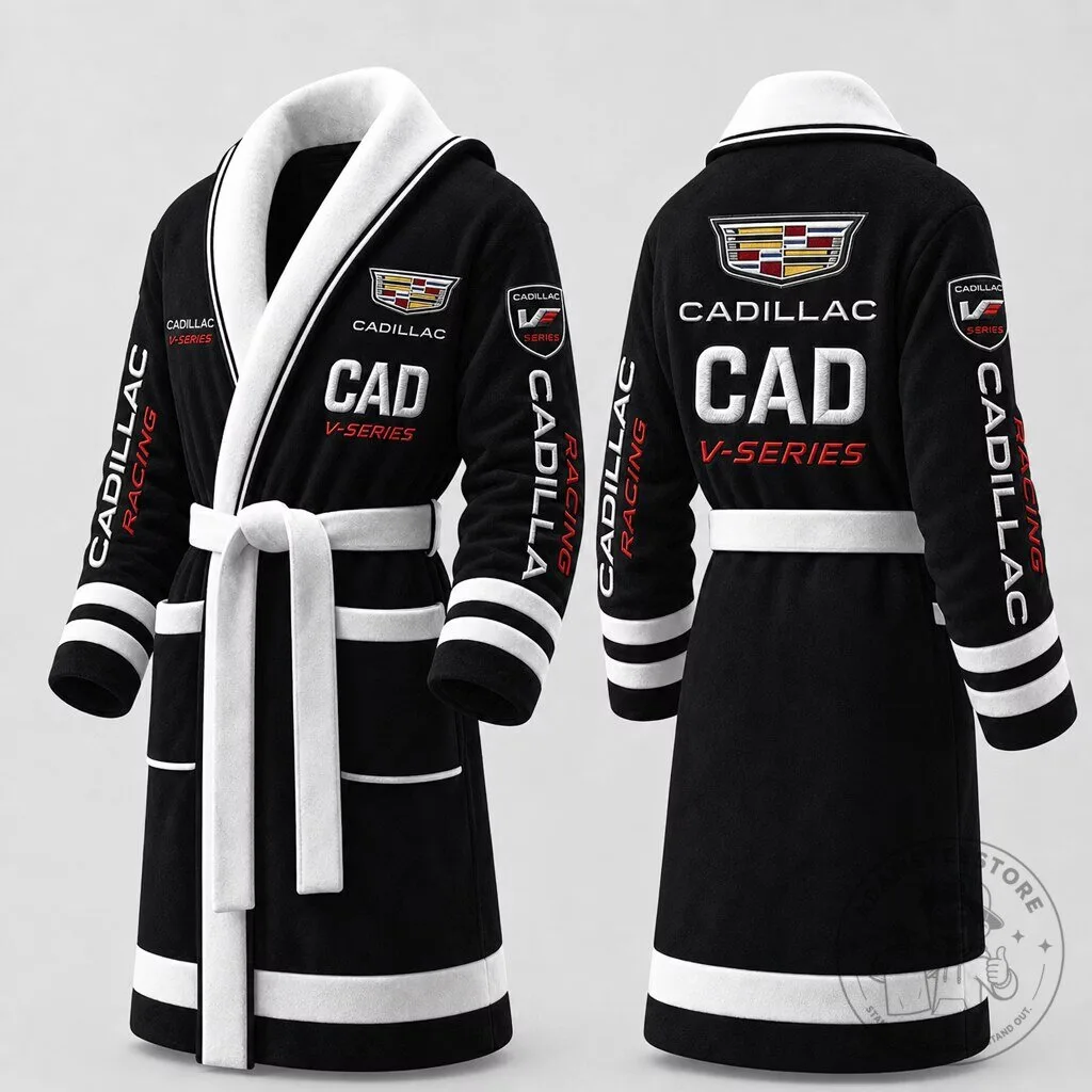 Cadillac Racing V-Series Luxury Plush Black and White Bathrobe for Men