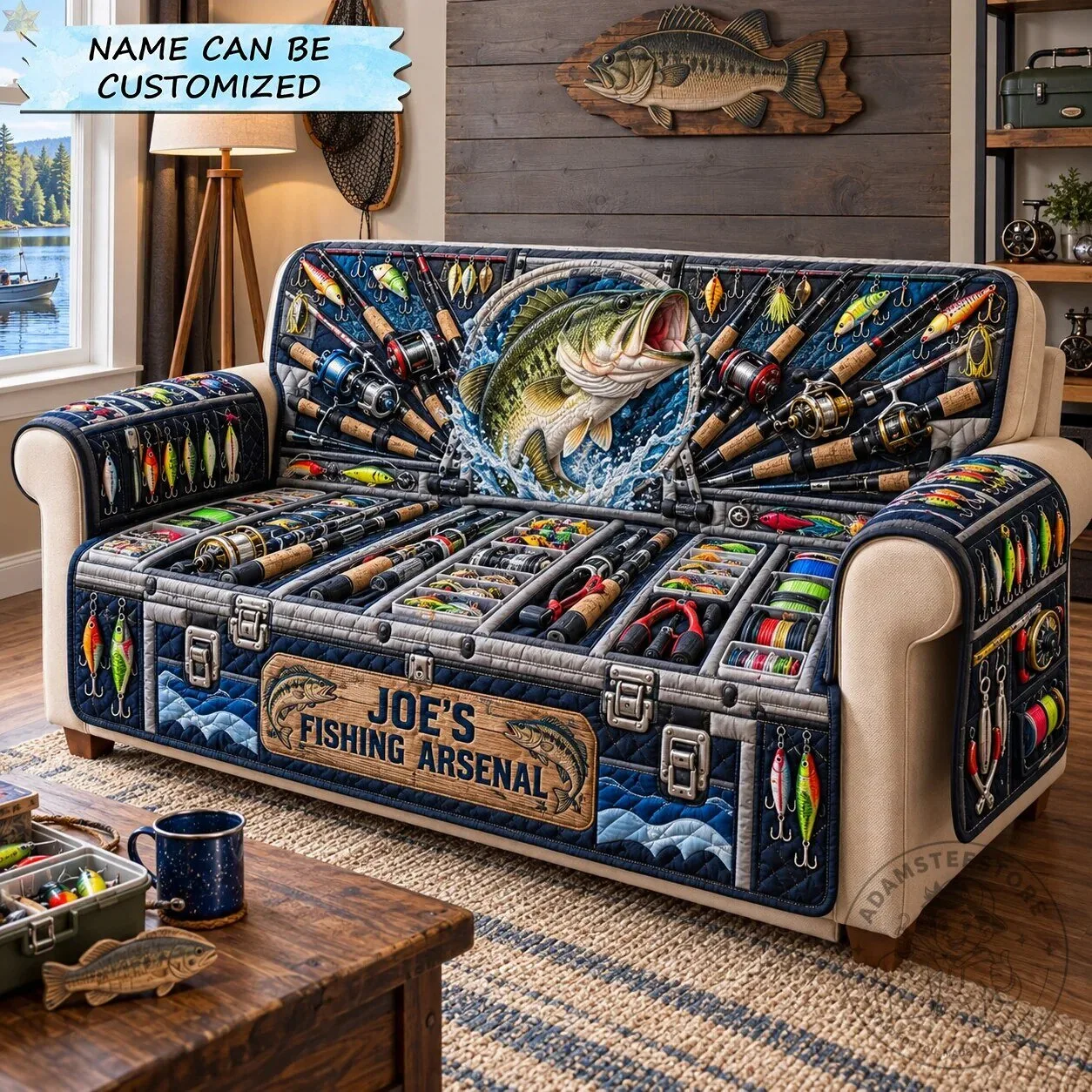Personalized Fishing Arsenal Quilted Sofa Cover for Living Room Decor