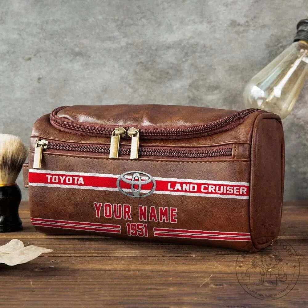 Personalized Toyota Land Cruiser Vintage Leather Travel Toiletry Bag
