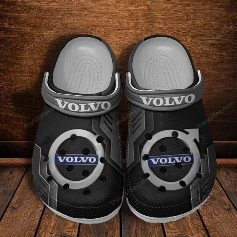 Volvo Classic Casual Black and Gray Car Logo Crocs Shoes