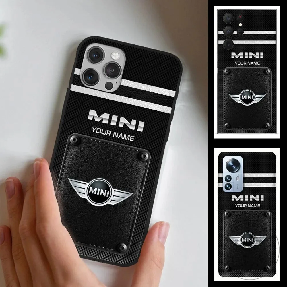 Mini Cooper Logo Custom Name Black White Stripes Phone Case for All Models