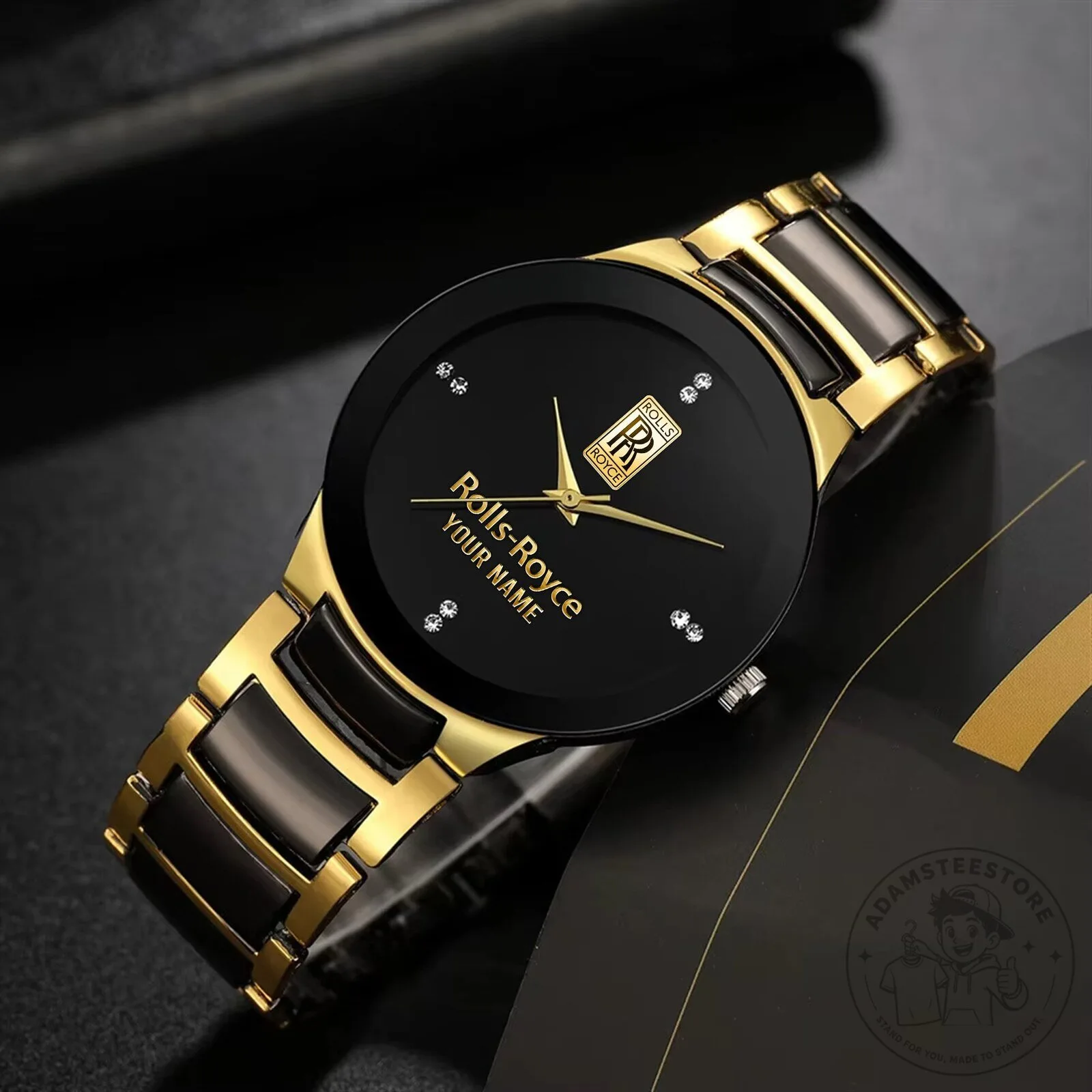 Rolls-Royce Personalized Gold and Black Luxury Quartz Watch for Men