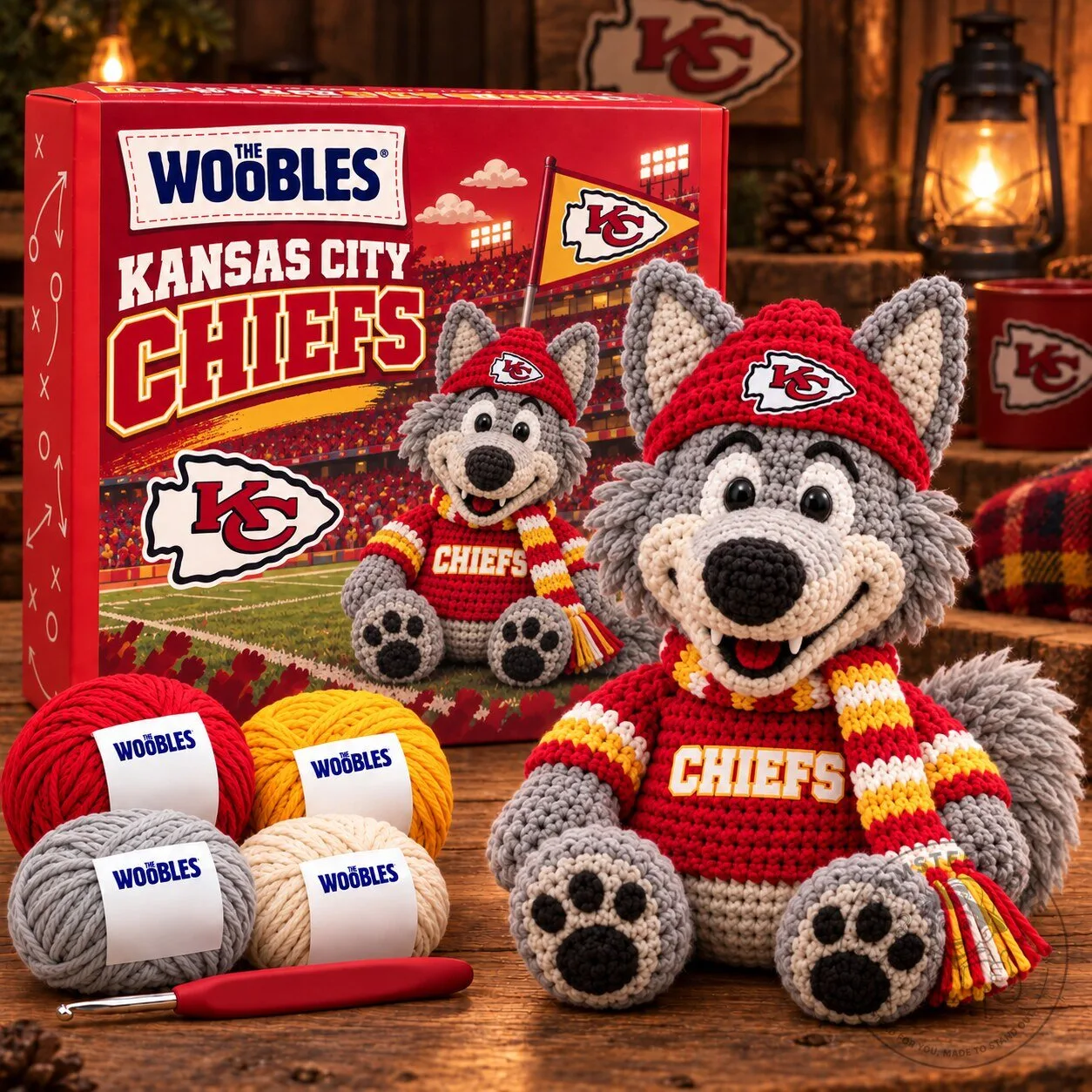 Kansas City Chiefs Woobles Crochet Kit Wolf Mascot Collectible Figurine