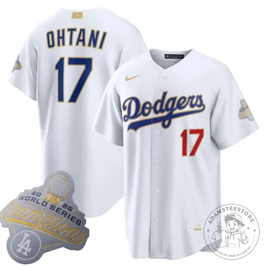 2025 World Series Champions Baseball Jersey in White for Shohei Ohtani, Los Angeles Dodgers