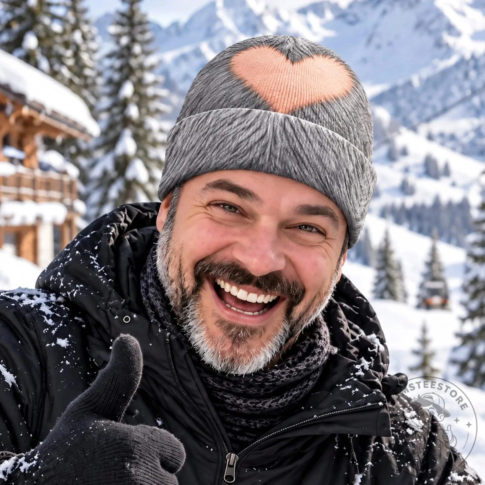 Funny Balding Hair Heart Design Winter Beanie Cap Hat