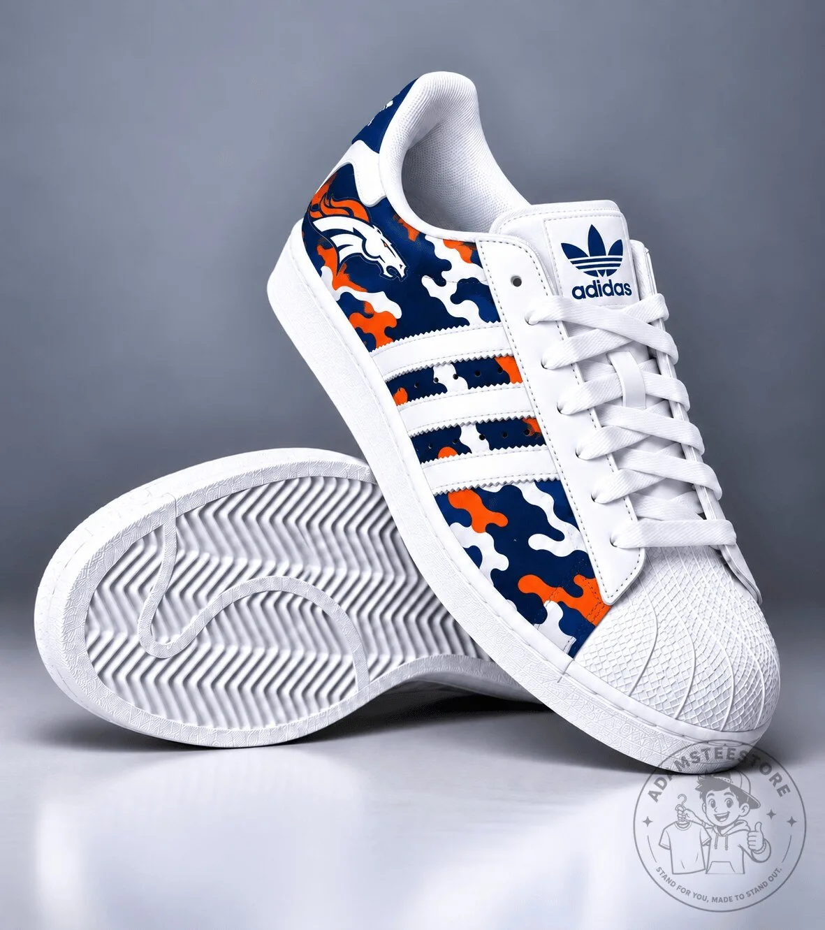 Denver Broncos NFL Camouflage Superstar Sneakers for Men and Women