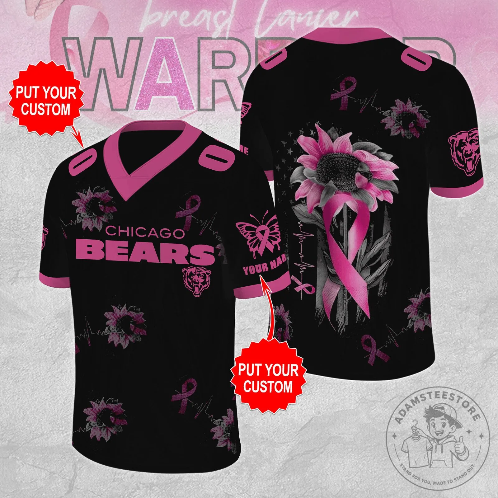 Personalized Chicago Bears Breast Cancer Awareness Pink Ribbon Football Jersey