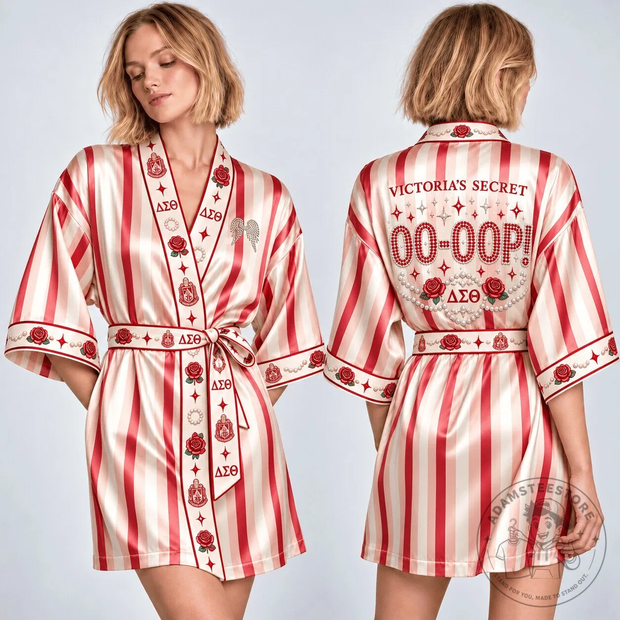 Delta Sigma Theta Sorority Victoria's Secret Red Stripe Satin Robe