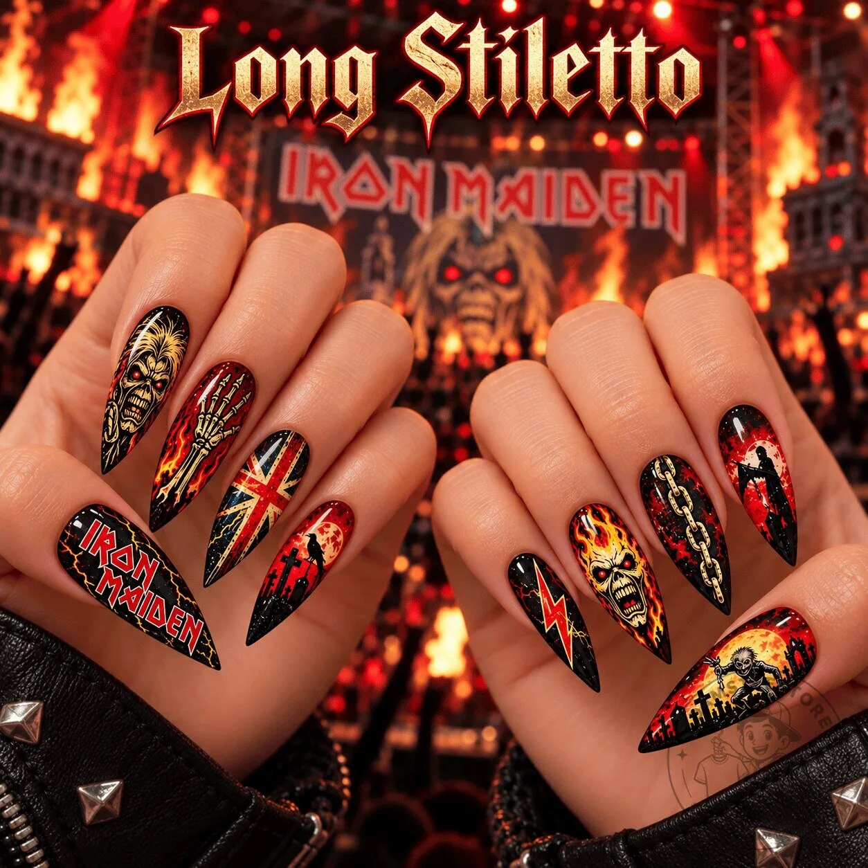 Iron Maiden Heavy Metal Music Long Stiletto Press-On Nails Set