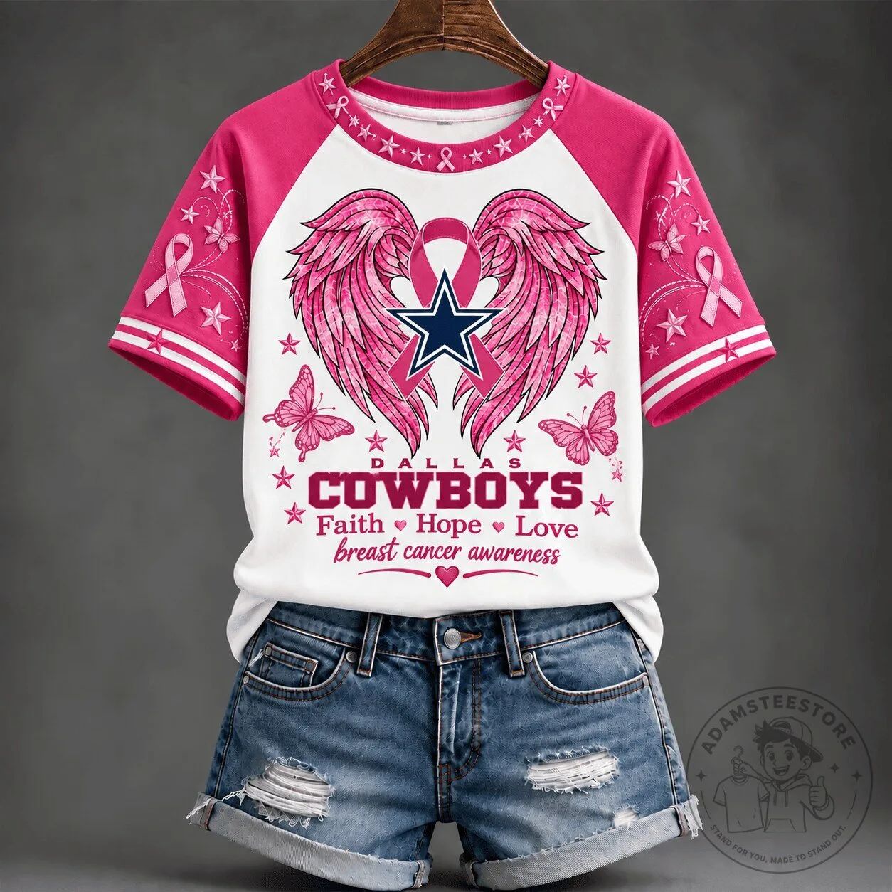 Dallas Cowboys Faith Hope Love Breast Cancer Awareness T-Shirt