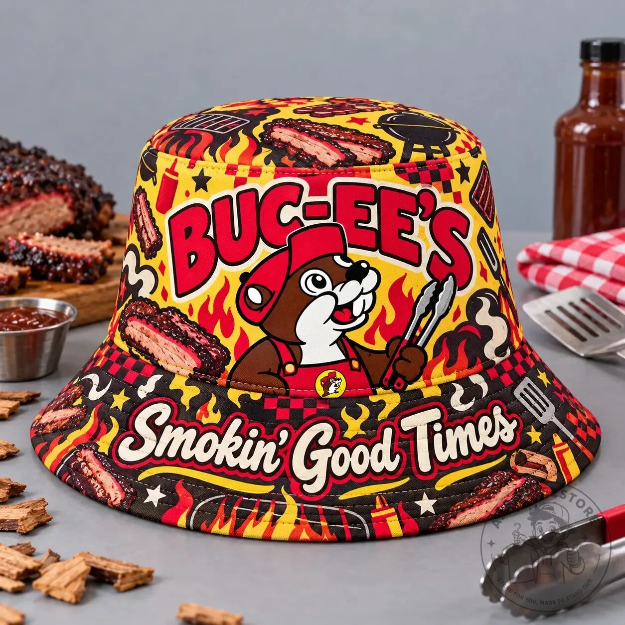 Buc-ee's Smokin' Good Times Barbecue Printed Bucket Hat for Cookouts