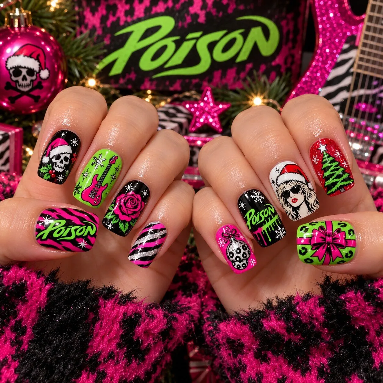 Poison Band Christmas Holiday Press-On Nails Set