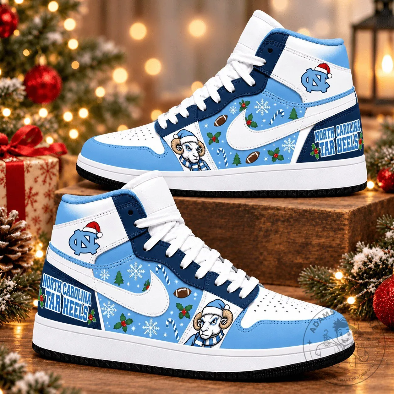 North Carolina Tar Heels Christmas Holiday High Top Sneakers Shoes