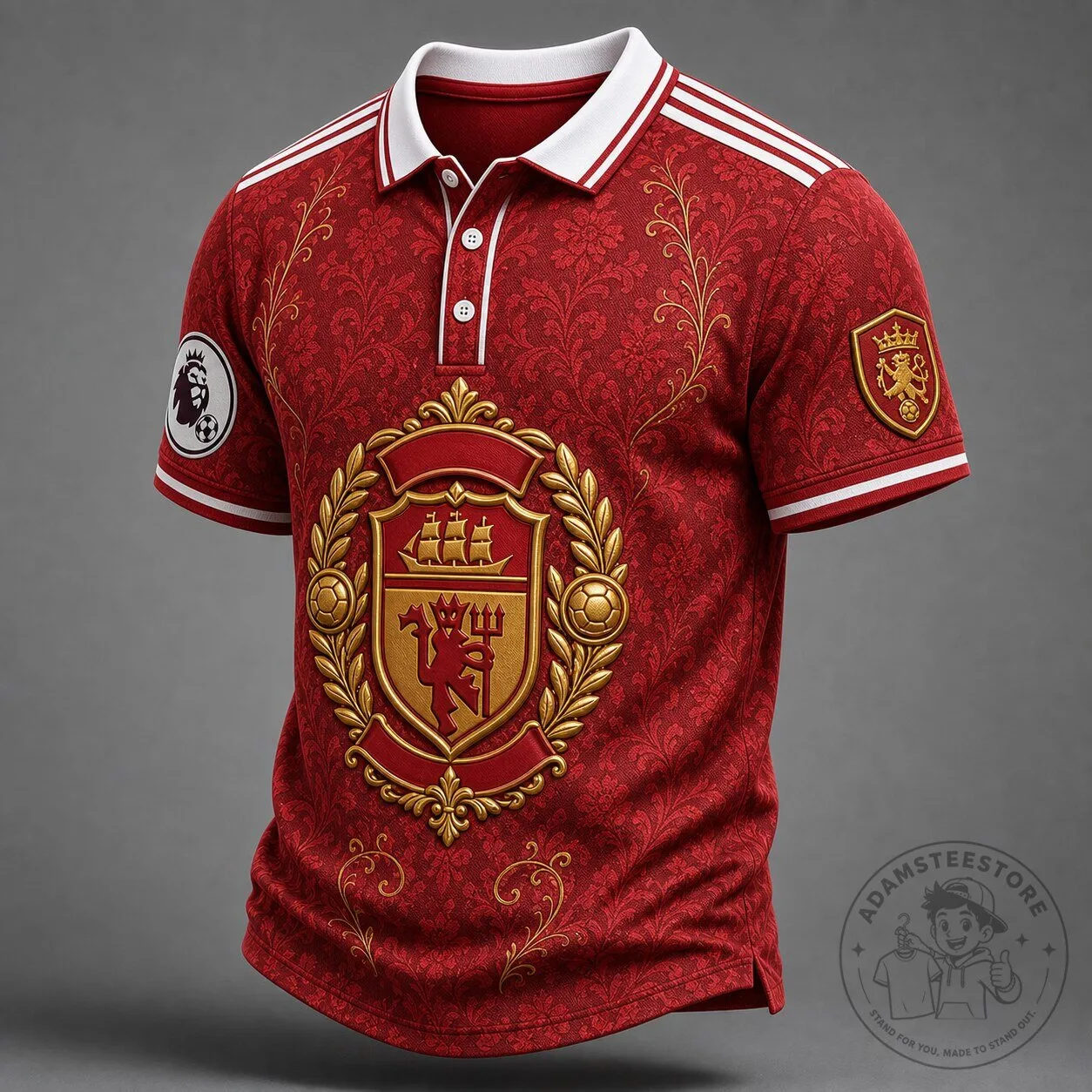 Manchester United Football Club Red Floral Crest Polo Shirt