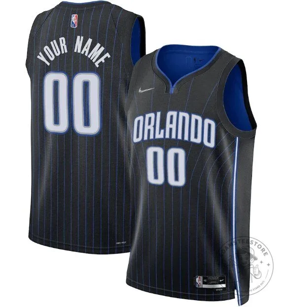 Orlando Magic Icon Edition Black Pinstripe Custom Basketball Jersey