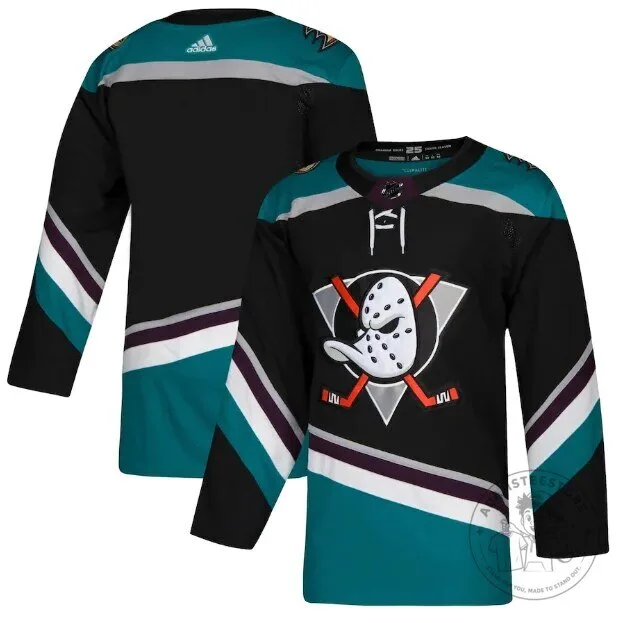 Anaheim Ducks Black Teal White and Purple Hockey Jersey