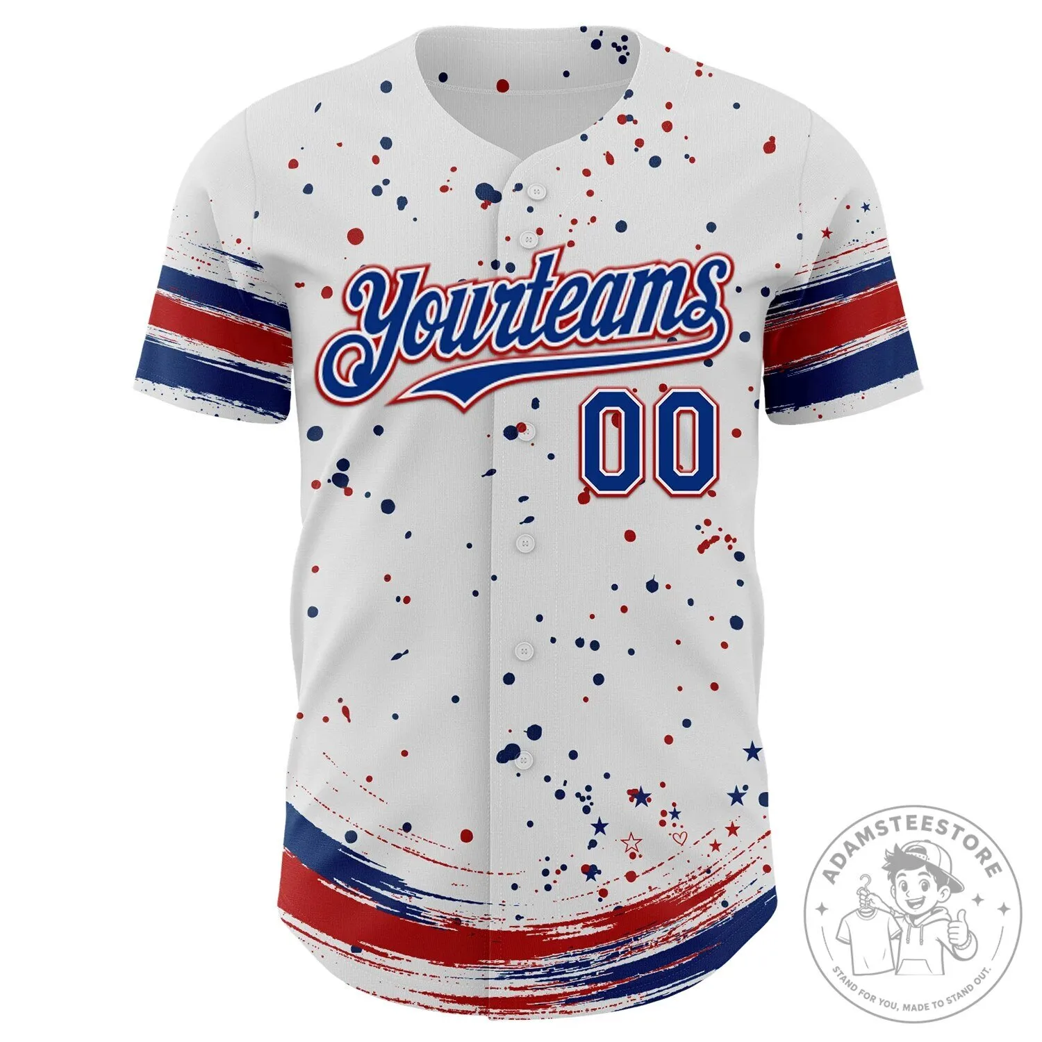 Custom White Royal Red Stars Paint Splatter Brush Stroke Baseball Jersey 10 Custom White Royal Red Stars Paint Splatter Brush Stroke Baseball Jersey