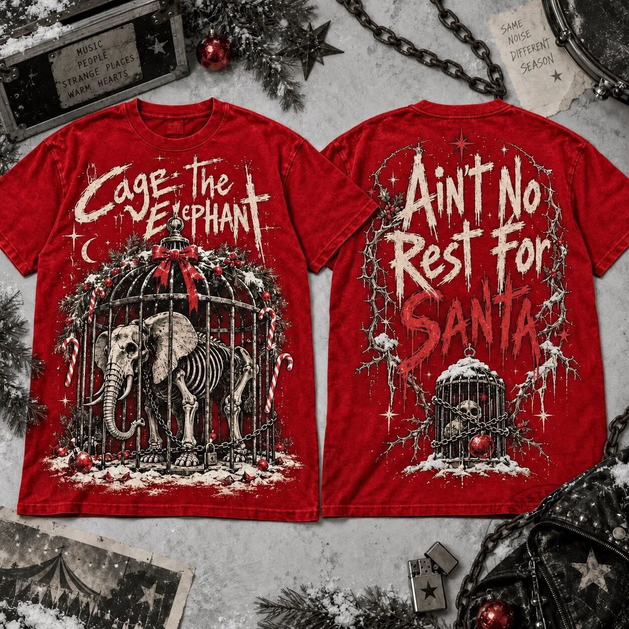 Cage The Elephant Ain't No Rest For Santa Christmas Skeleton Elephant T-Shirt