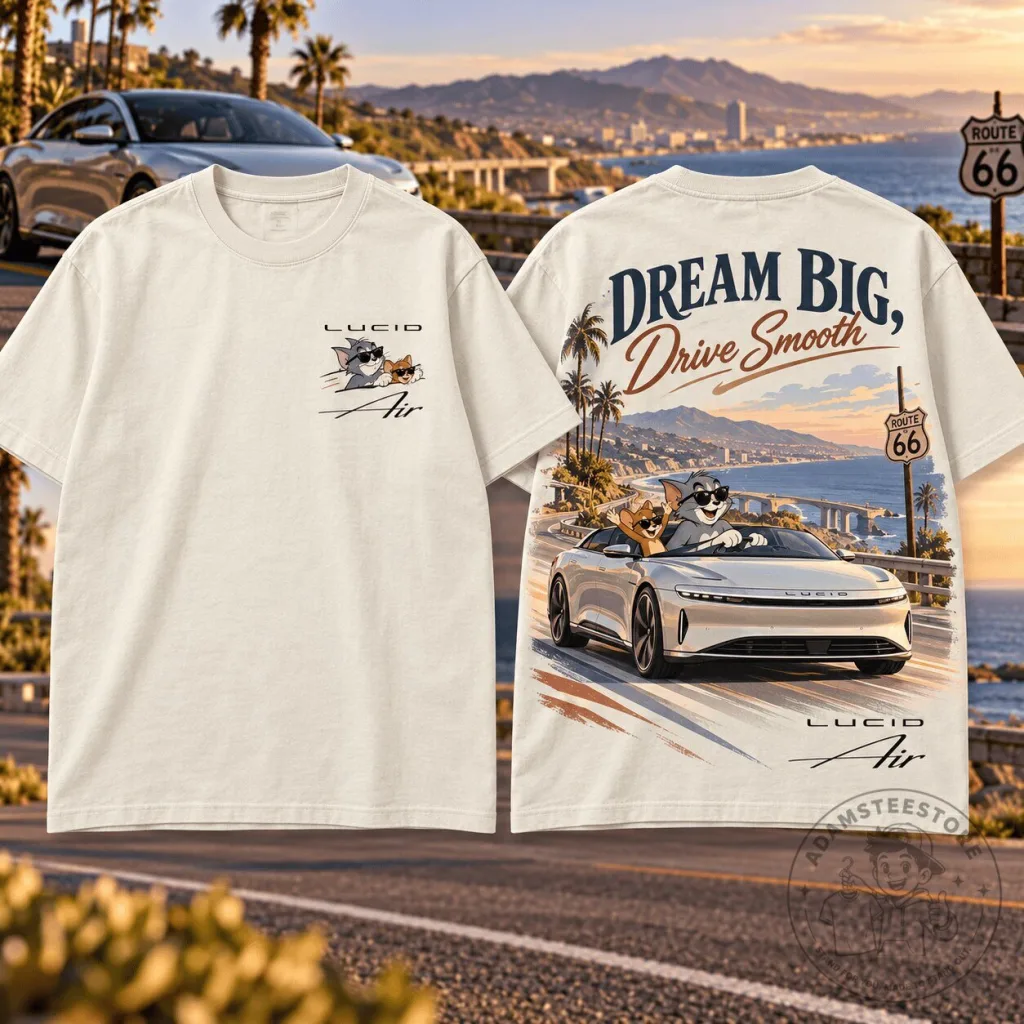 Lucid Air Tom and Jerry Dream Big Drive Smooth Route 66 Graphic T-Shirt