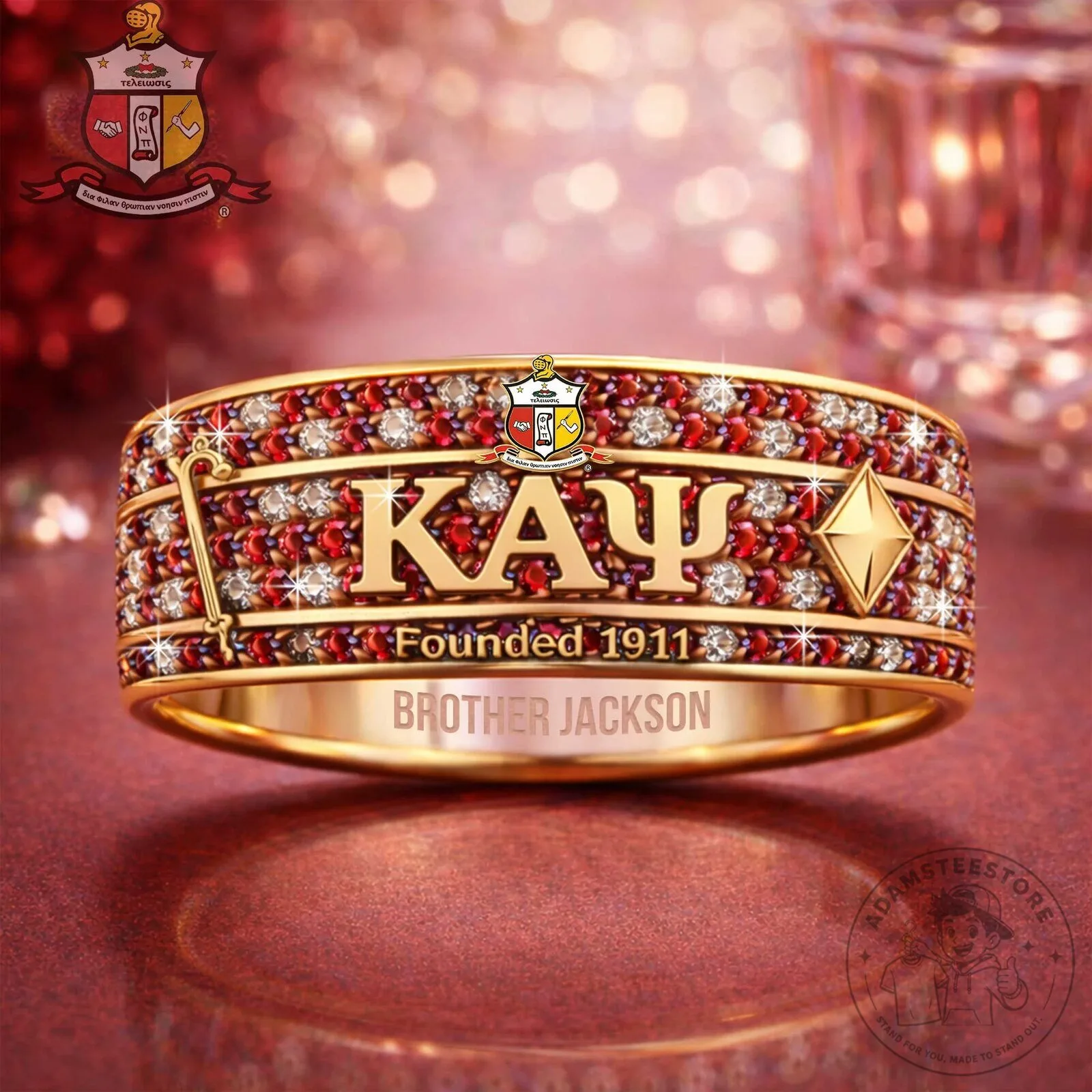 Kappa Alpha Psi Fraternity Gold Plated Ruby Diamond Encrusted Ring