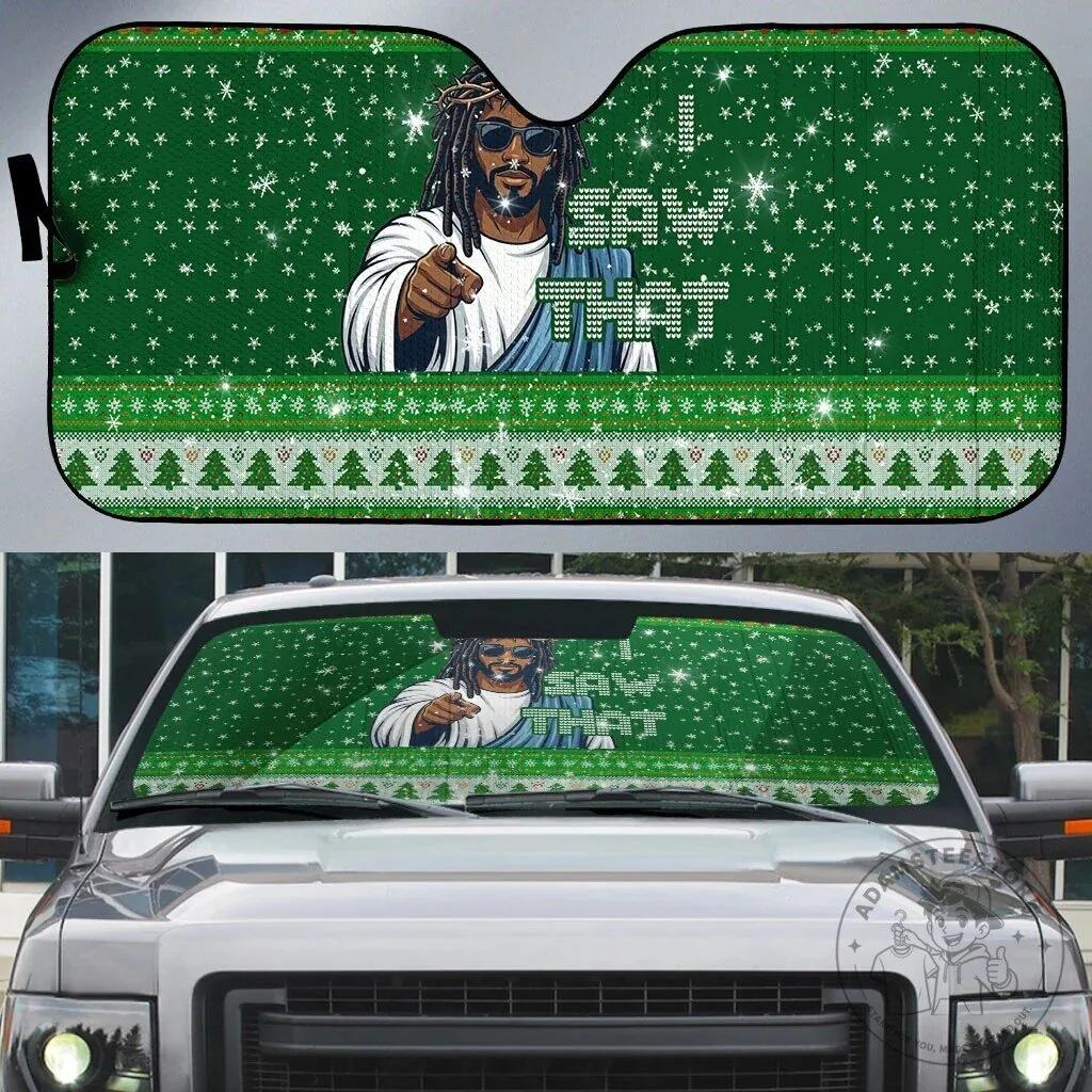 Black Jesus I Saw That Christmas Ugly Sweater Pattern Car Sunshade