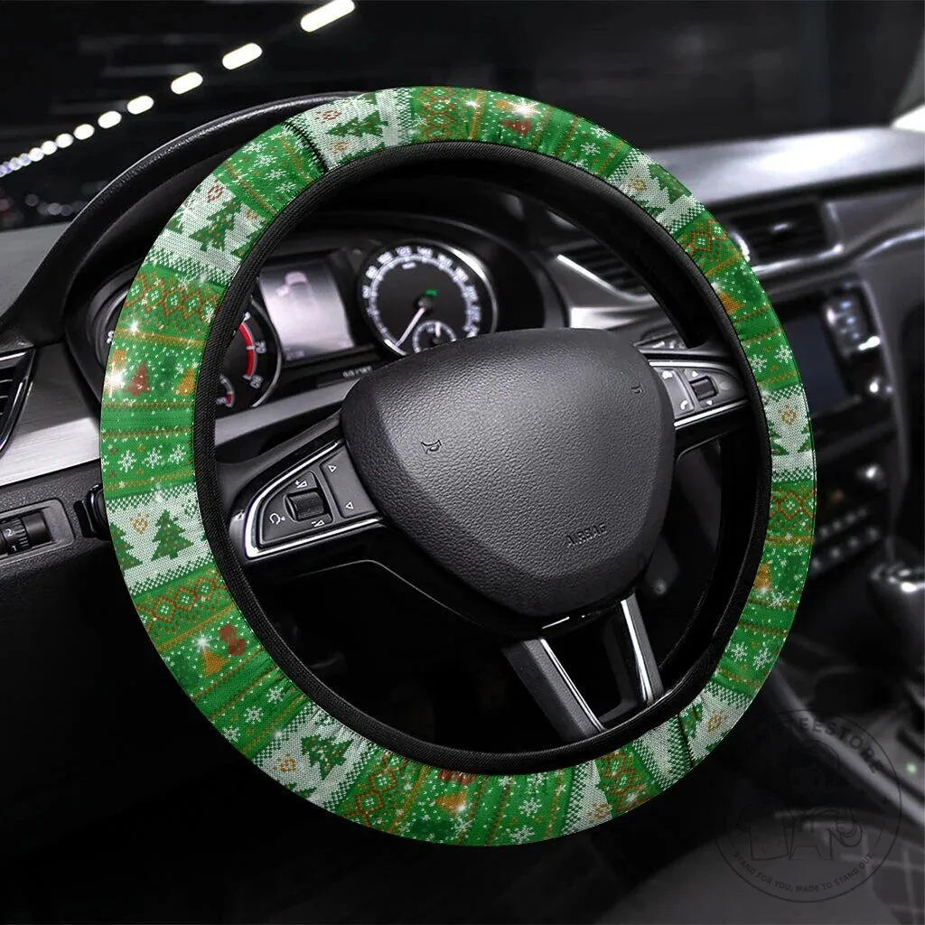 Steering Wheel Cover with Christmas Ugly Sweater Design Pattern