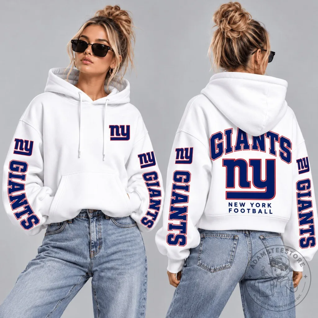 New York Giants NFL Football Team Logo White Cropped Hoodie for Women New York Giants NFL Football Team Logo White Cropped Hoodie for Women