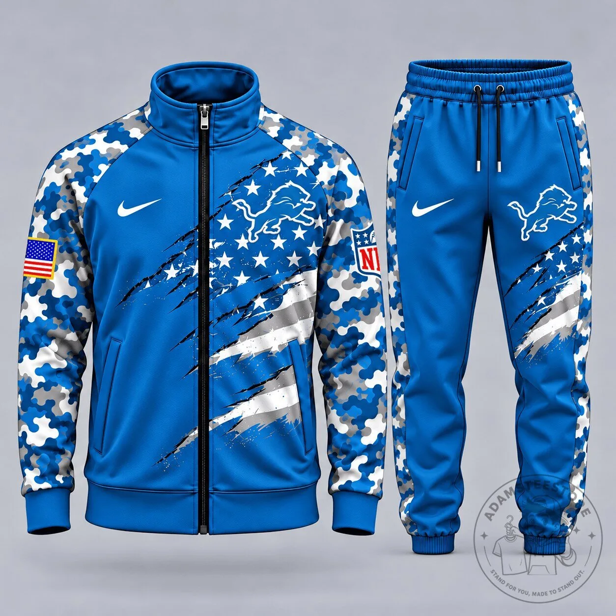 Detroit Lions Patriotic Camouflage Tracksuit Jacket and Jogger Pants Set