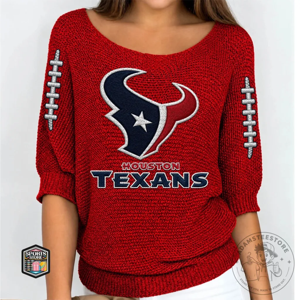 Houston Texans Football Team Logo Red Knit Sweater Top for Women Houston Texans Football Team Logo Red Knit Sweater Top for Women