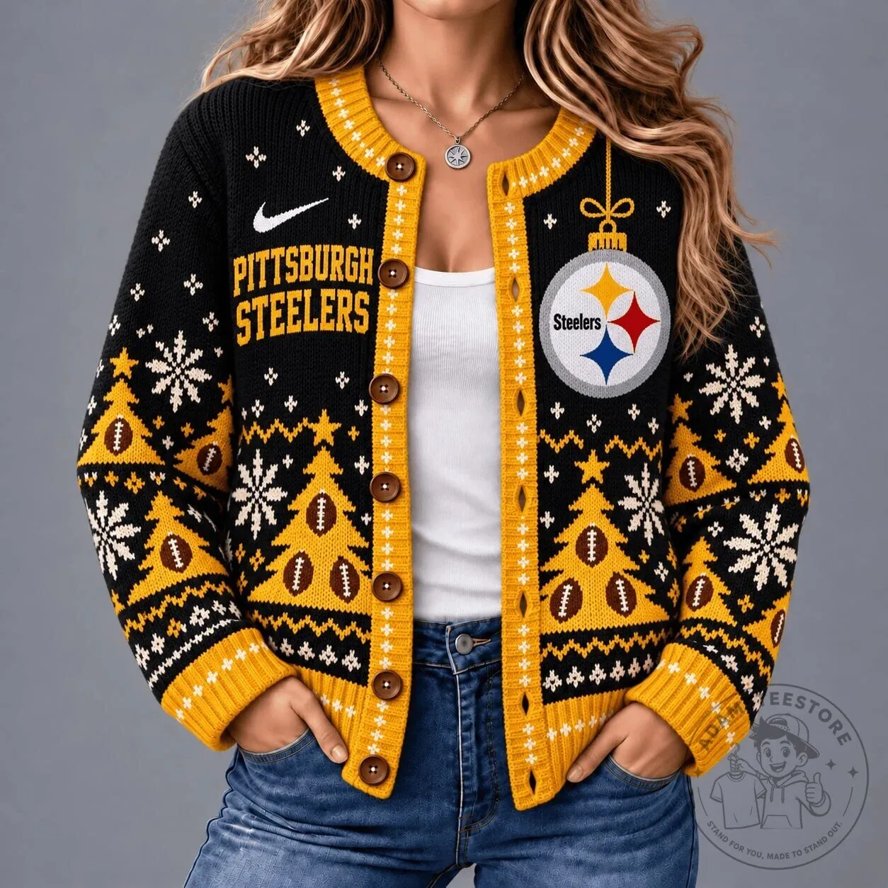 Pittsburgh Steelers Christmas Ugly Sweater Holiday Cardigan for Women