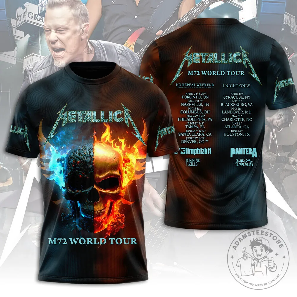 Metallica M72 World Tour Skull Fire and Ice Graphic Black T-Shirt