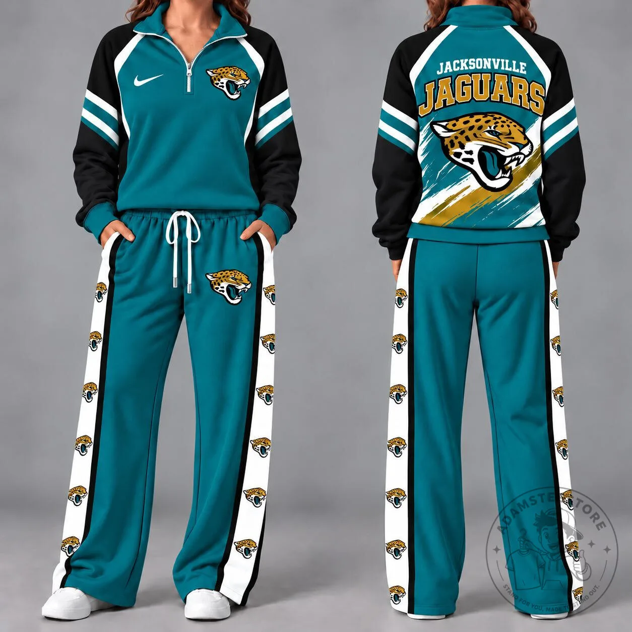 Jacksonville Jaguars NFL Varsity Vibes Quarter-Zip Pullover and Wide-Leg Pants Set