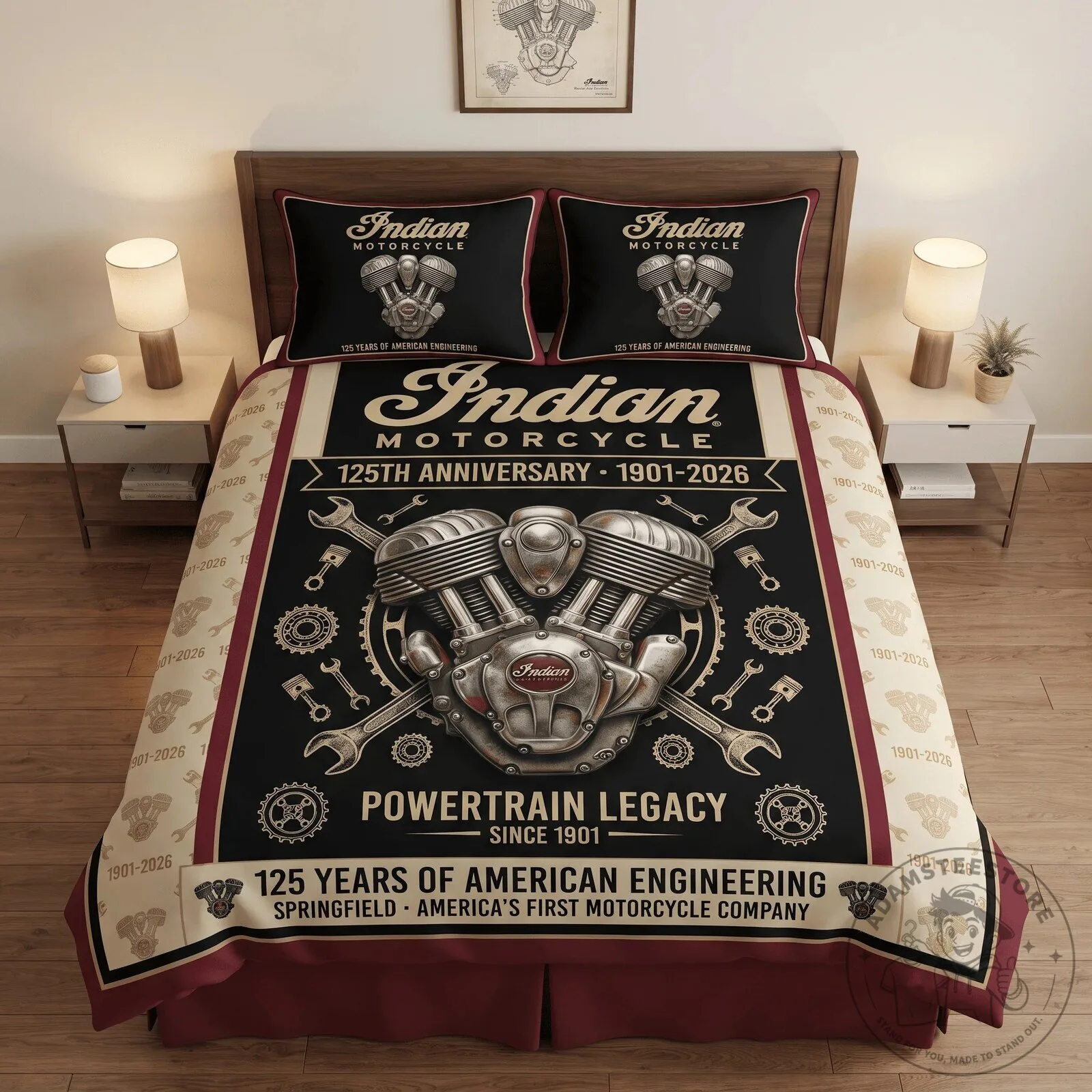 125th Anniversary Bedding Set from Indian Motorcycle - Powertrain Legacy Collection 5 125th Anniversary Bedding Set from Indian Motorcycle - Powertrain Legacy Collection