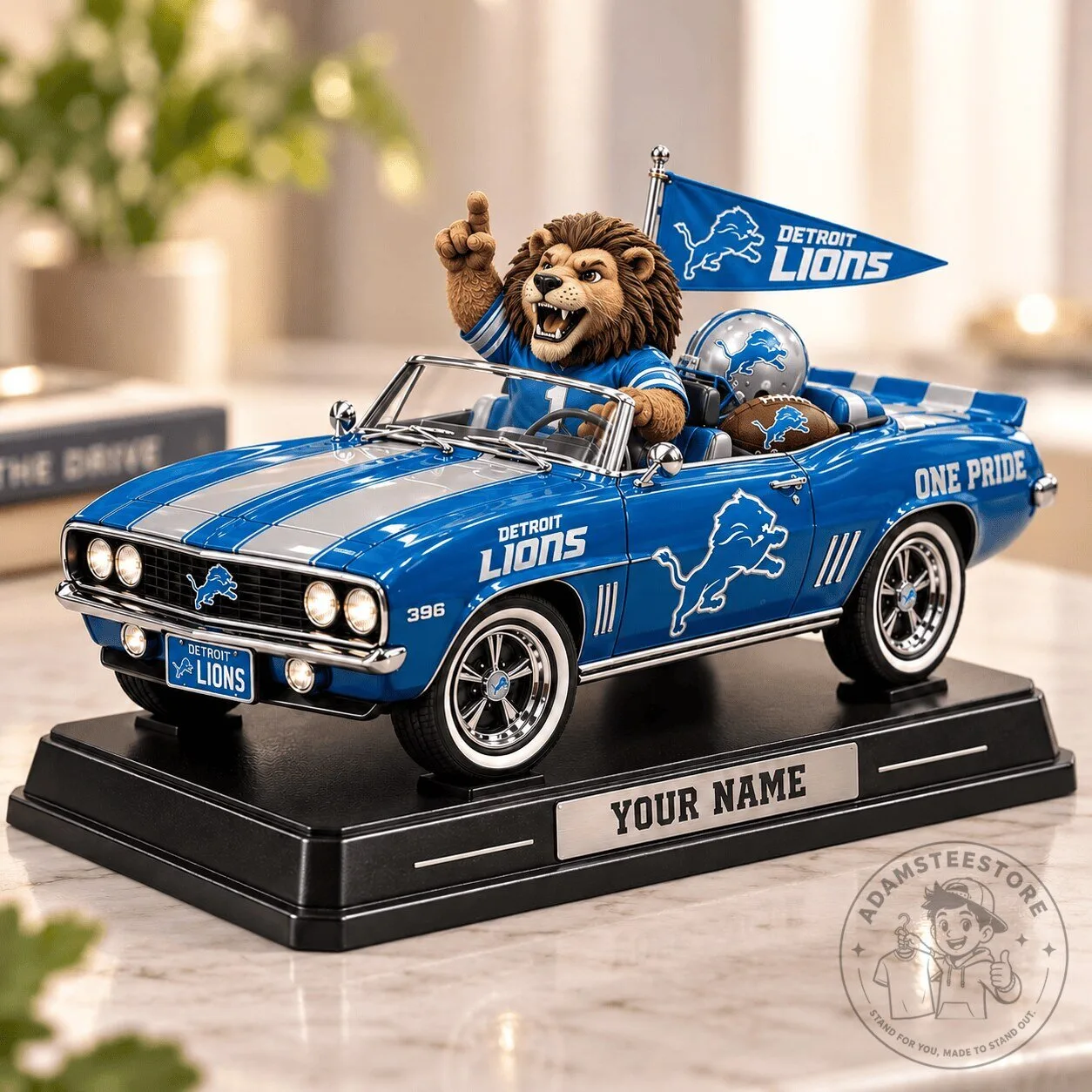 Detroit Lions NFL Mascot Car Acrylic Block Plaque