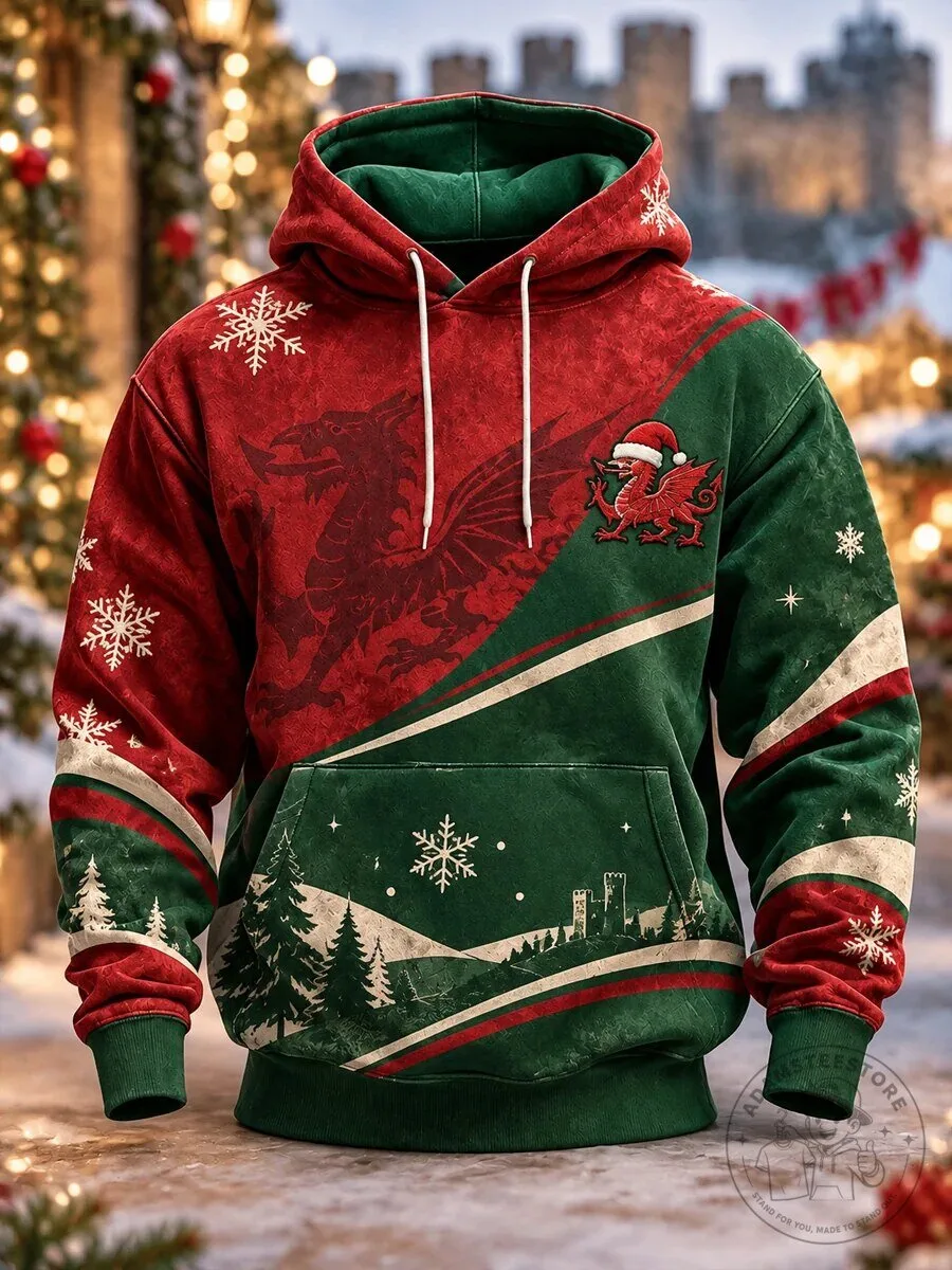 Christmas Welsh Dragon Holiday Snowflake Hoodie